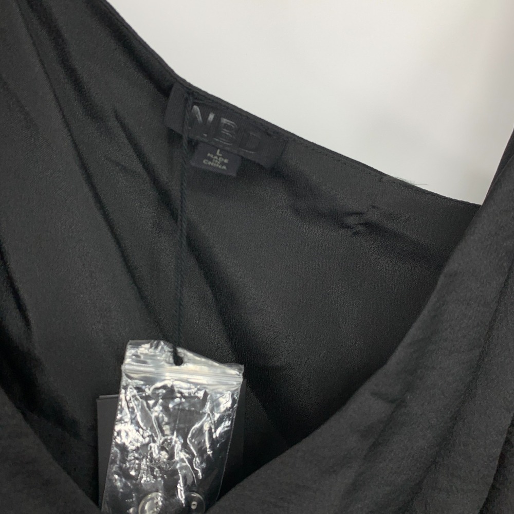 Revolve NBD Dress Aria Black Mini Tie Wrap Long Sleeve Satin NWT Womens Large - Picture 6 of 16